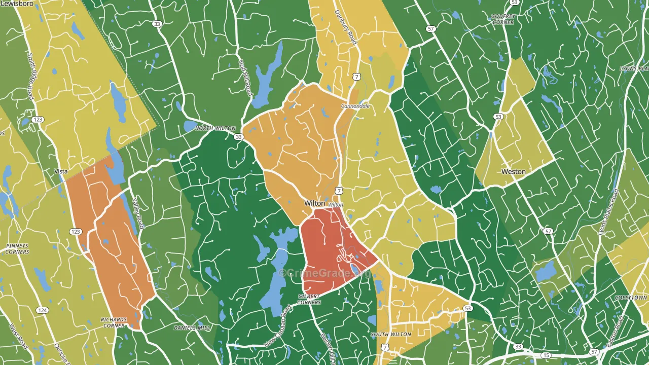 Wilton, CT Map of Burglary Rates