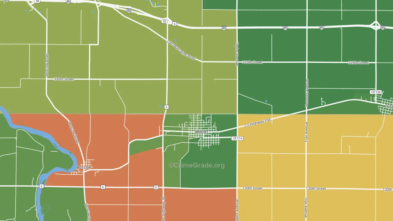 Wilton, IA Map of Burglary Rates