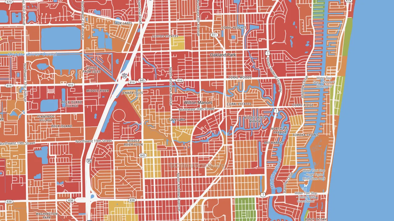 Wilton Manors, FL Map of Burglary Rates