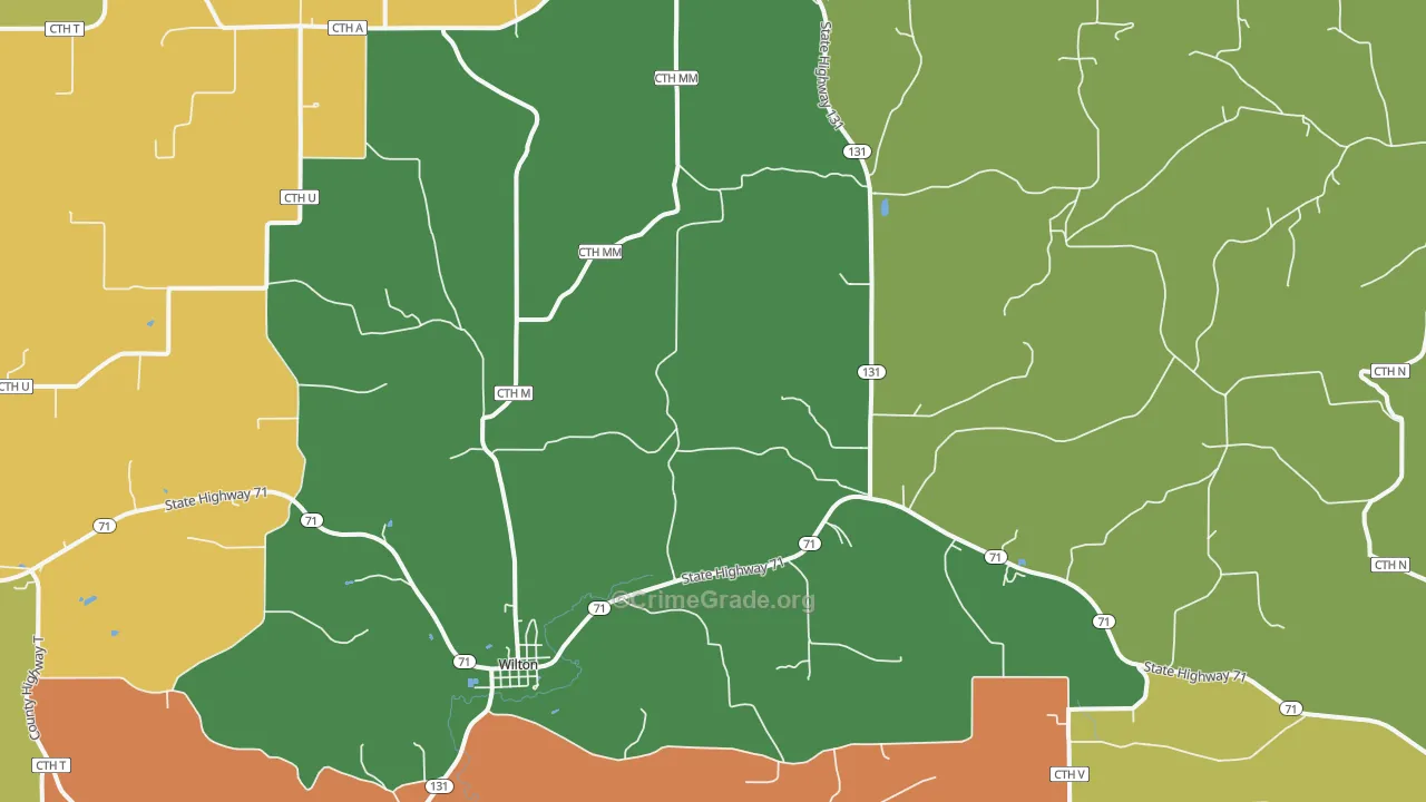 Wilton, WI Map of Burglary Rates