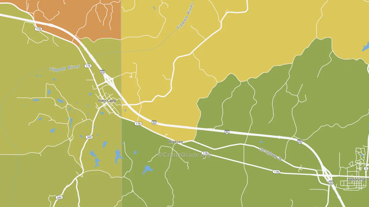 Winborn, MS Map of Burglary Rates