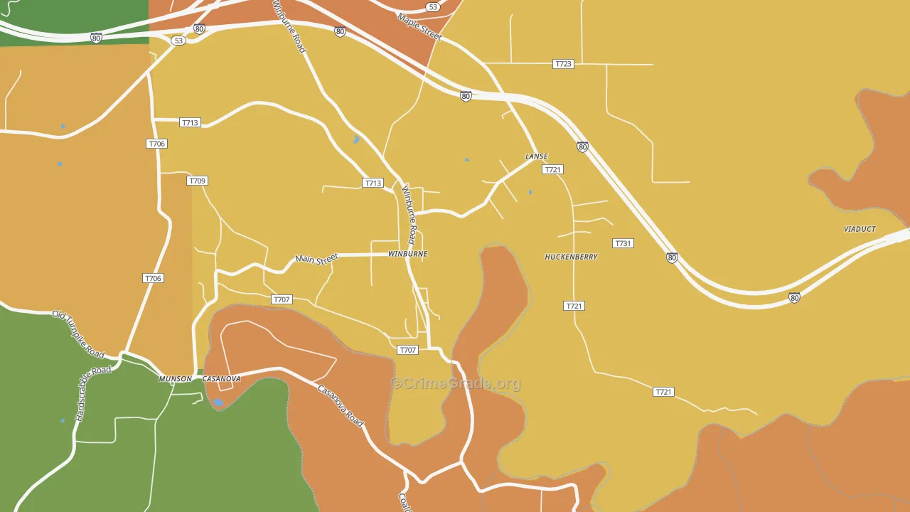 Winburne, PA Map of Burglary Rates