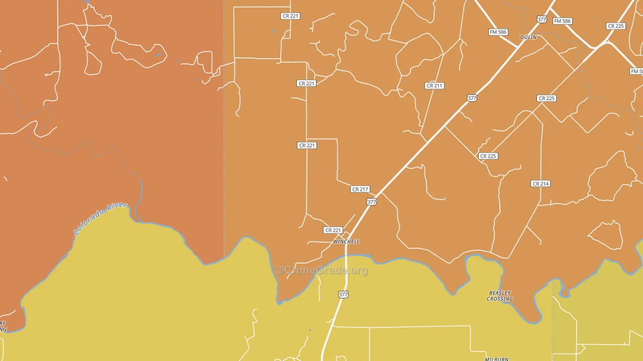Winchell, TX Map of Burglary Rates