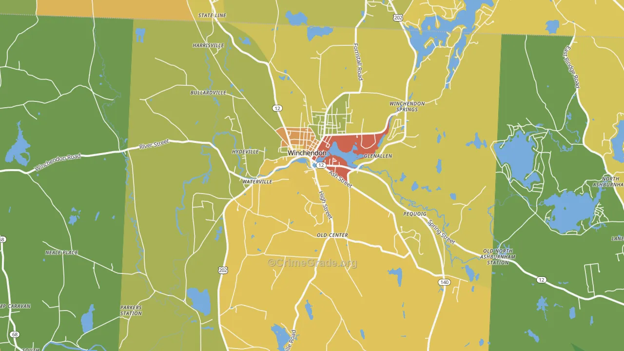 Winchendon, MA Map of Burglary Rates