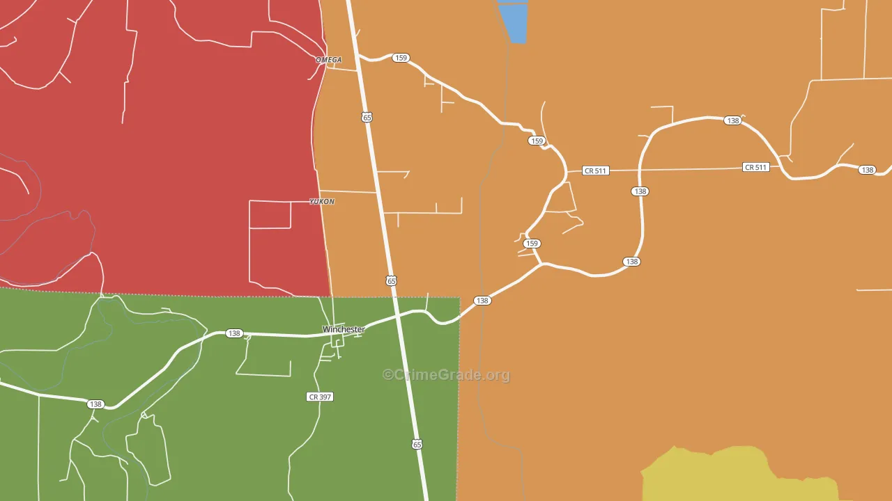 Winchester, AR Map of Burglary Rates