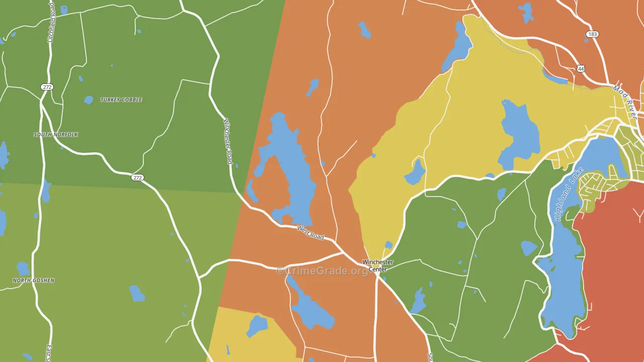 Winchester Center, CT Map of Burglary Rates