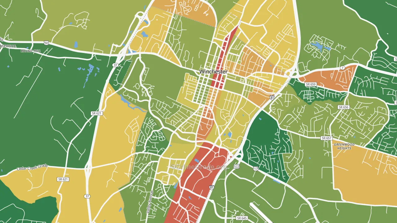 Winchester City, VA Map of Burglary Rates