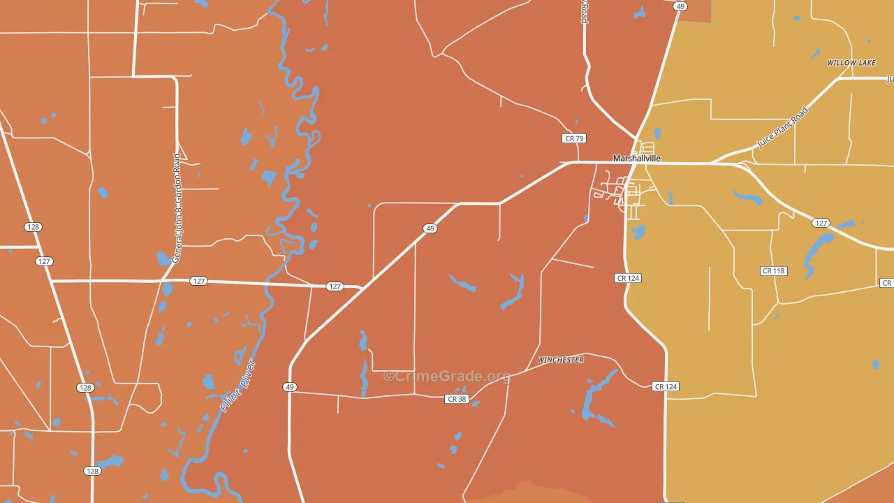 Winchester, GA Map of Burglary Rates