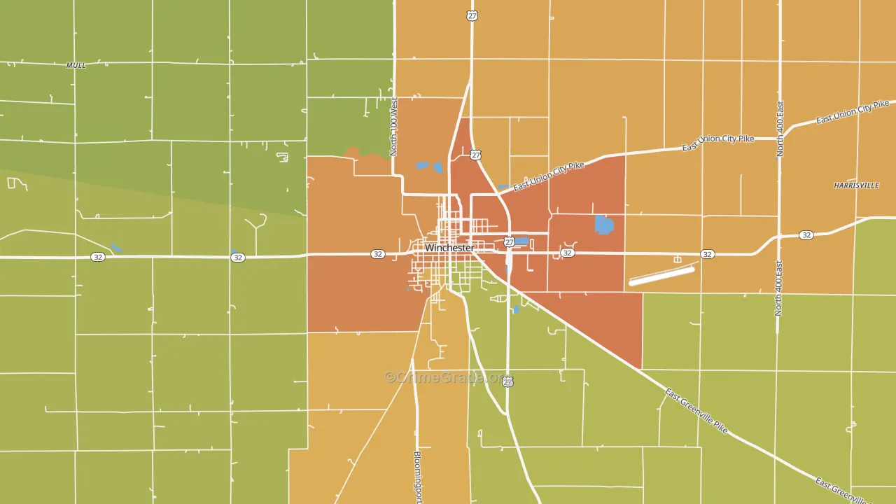 Winchester, IN Map of Burglary Rates