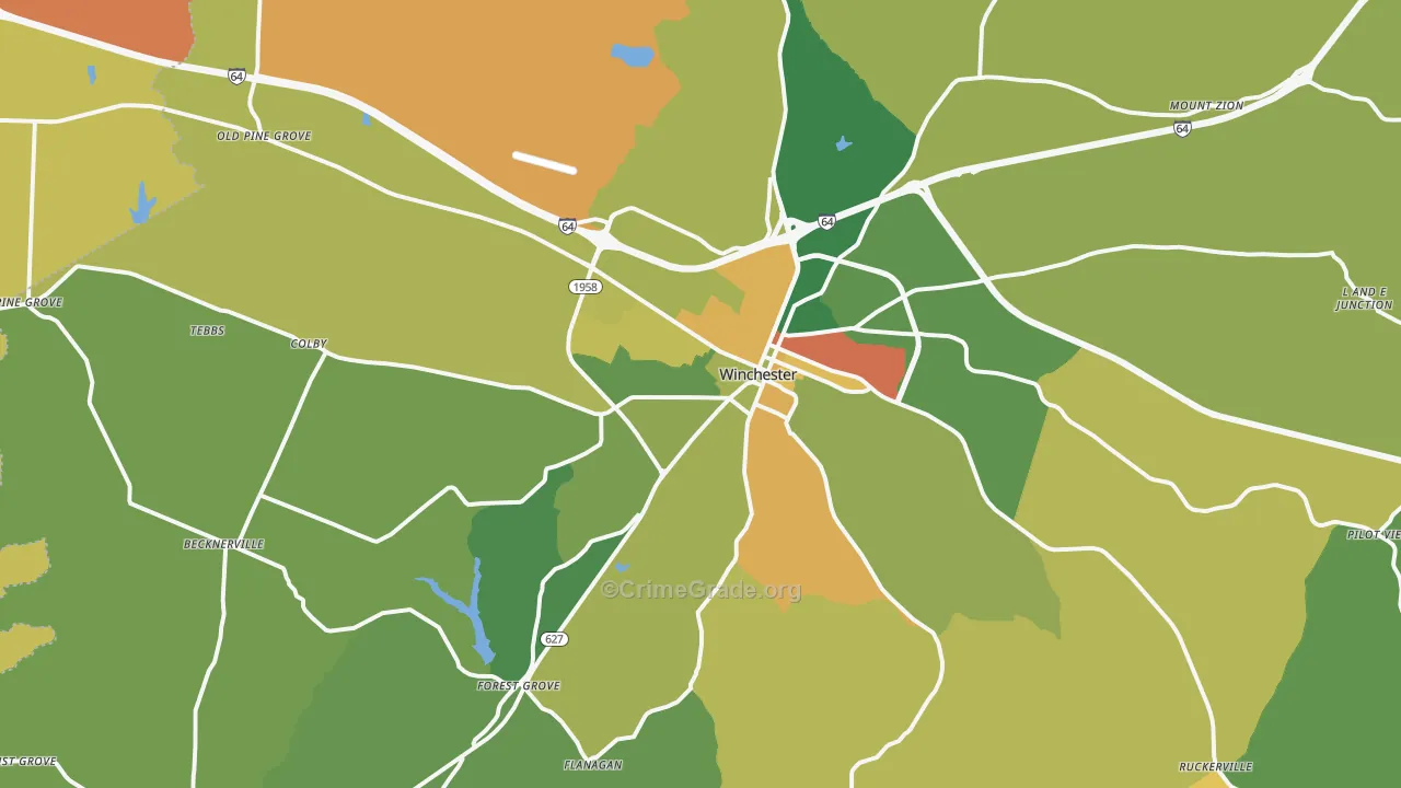Winchester, KY Map of Burglary Rates