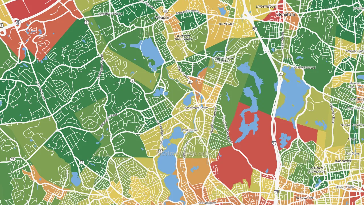 Winchester, MA Map of Burglary Rates