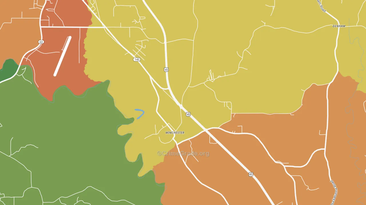 Winchester, MS Map of Burglary Rates