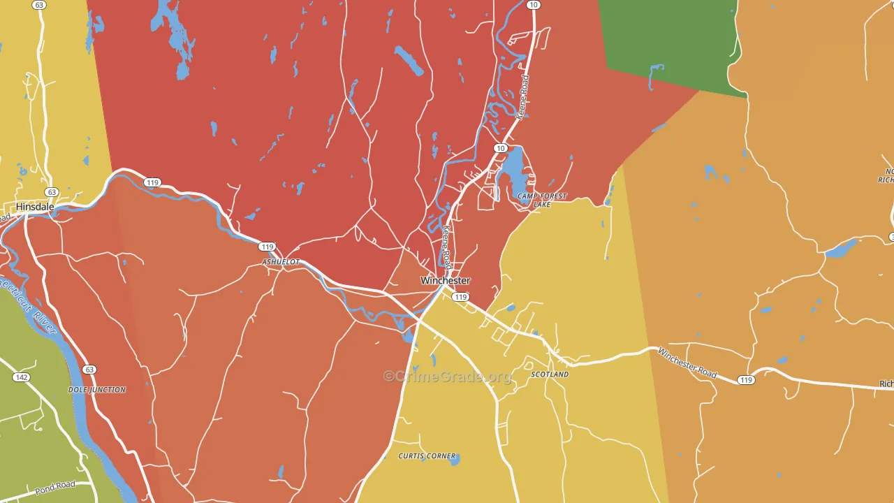 Winchester, NH Map of Burglary Rates