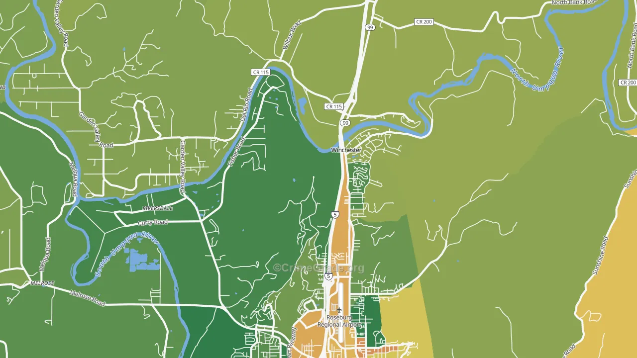 Winchester, OR Map of Burglary Rates