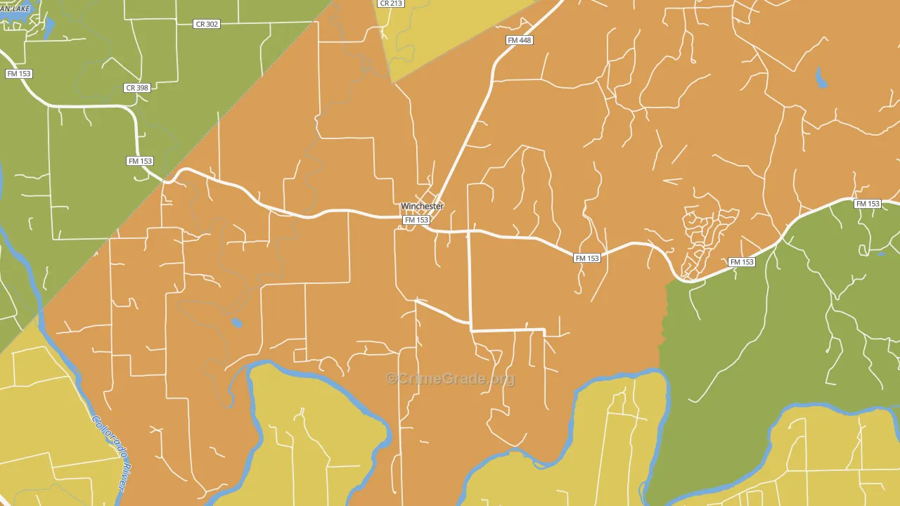 Winchester, TX Map of Burglary Rates