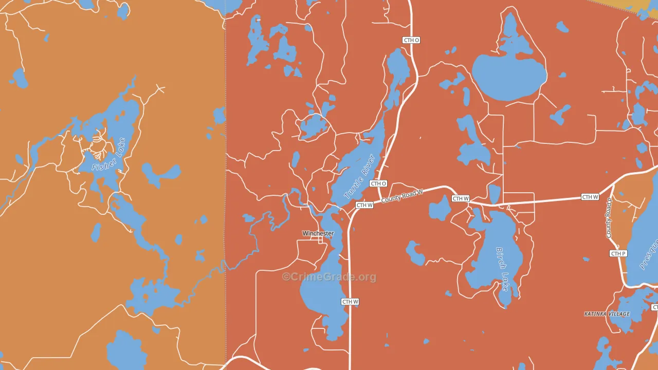 Winchester, WI Map of Burglary Rates