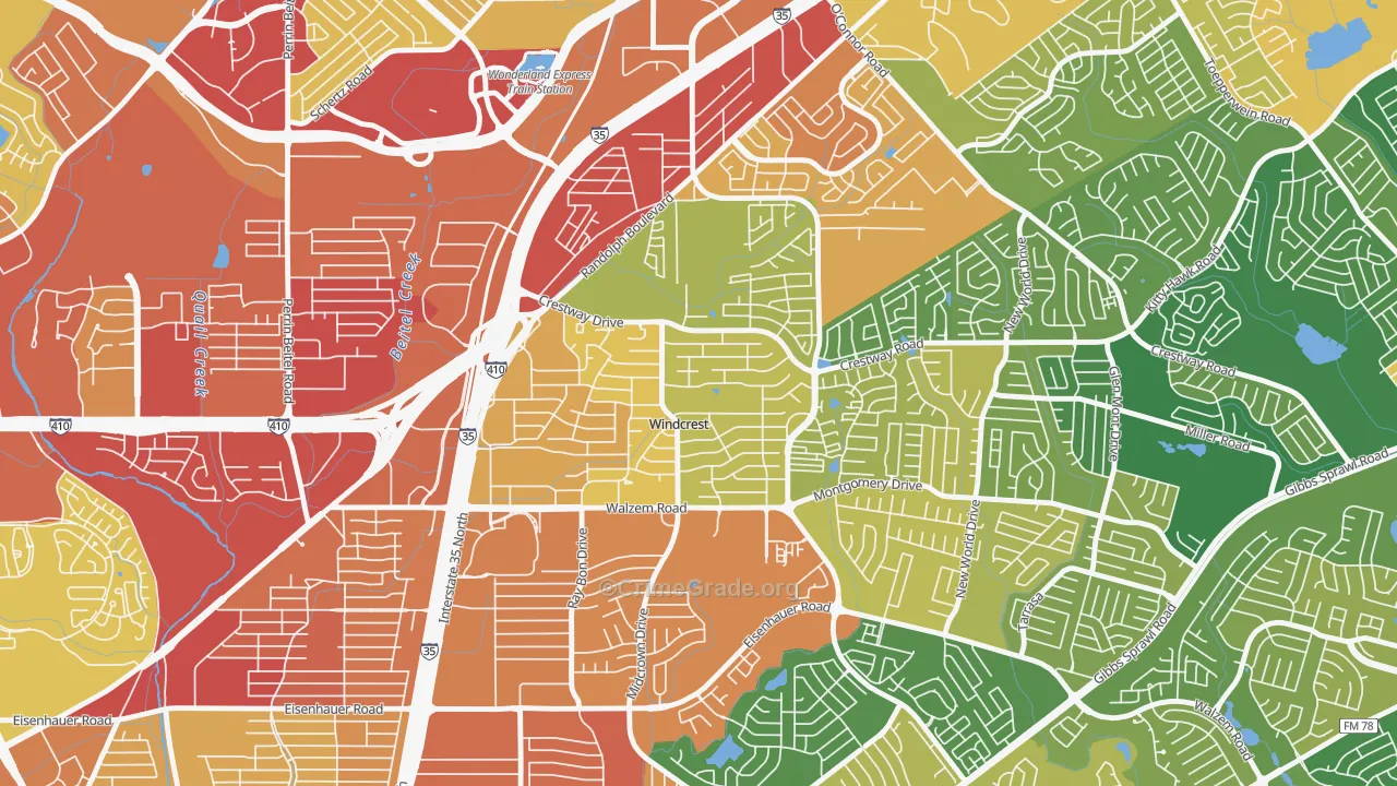 Windcrest, TX Map of Burglary Rates