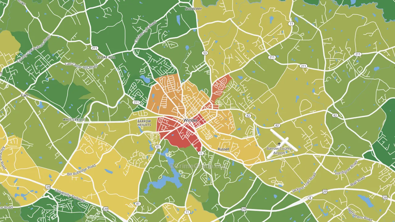 Winder, GA Map of Burglary Rates