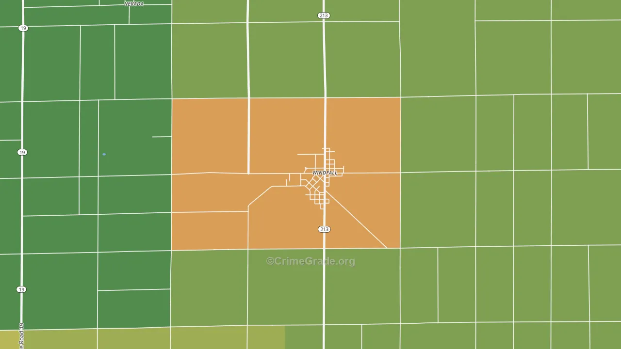 Windfall City, IN Map of Burglary Rates