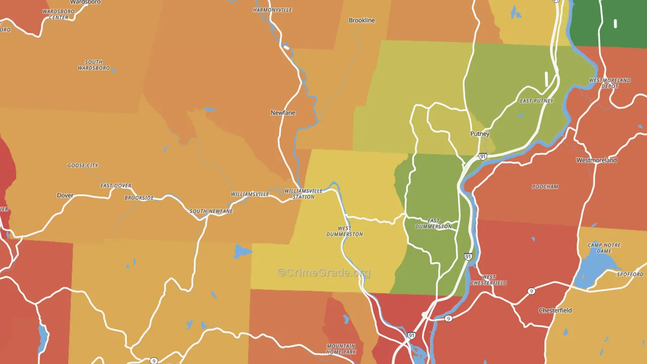 Windham County, VT Map of Burglary Rates
