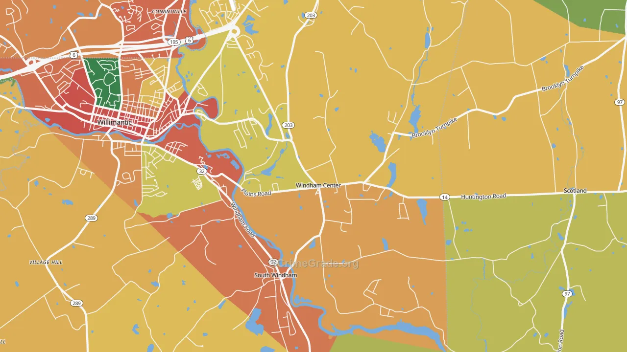 Windham, CT Map of Burglary Rates