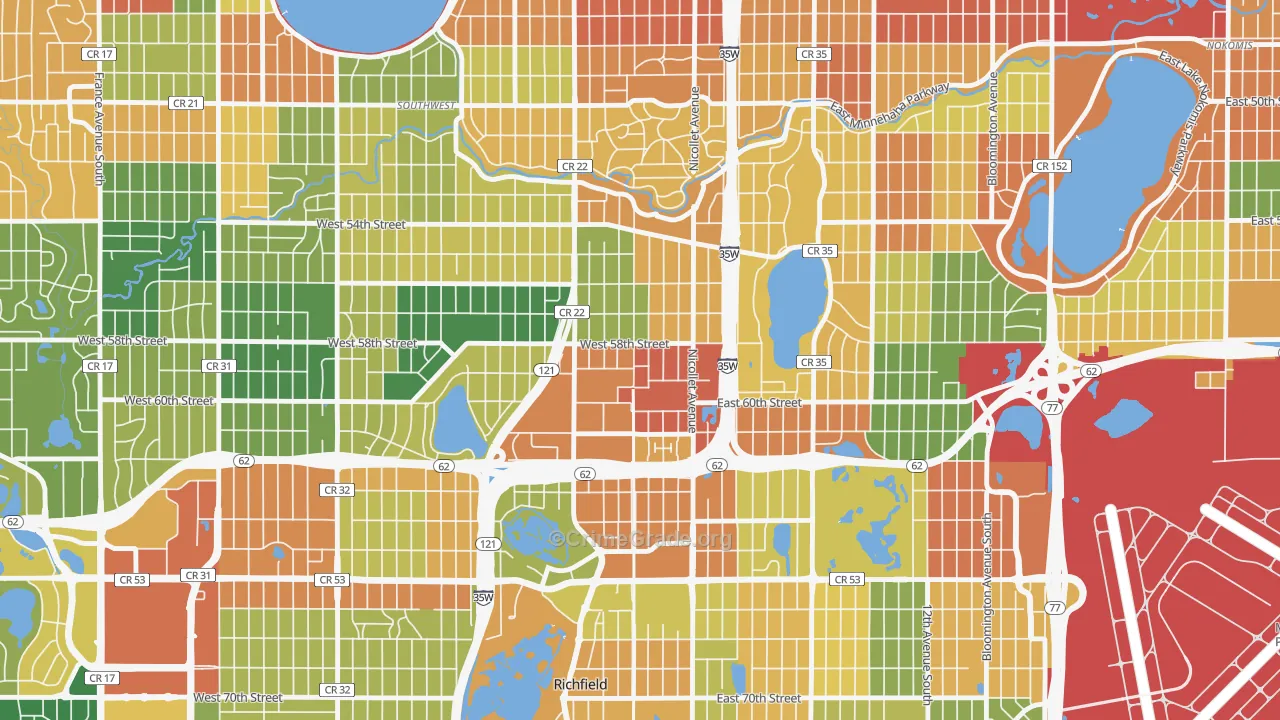 Windom, Minneapolis, MN Map of Burglary Rates
