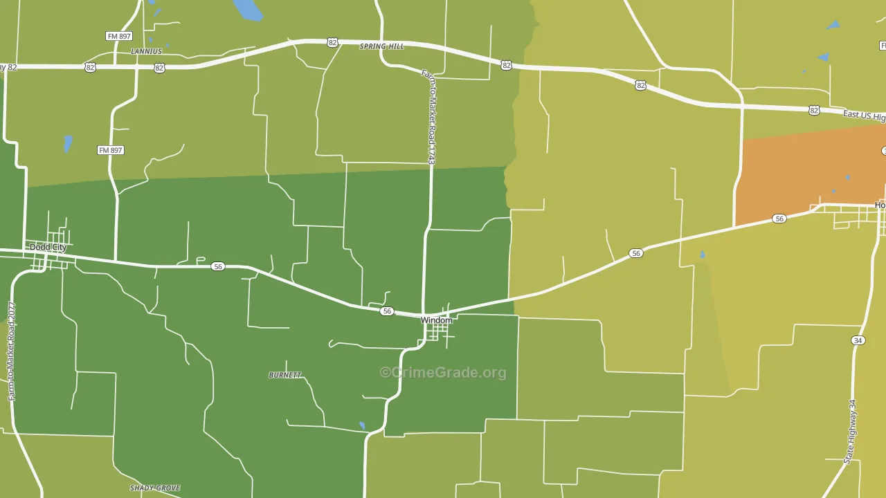 Windom, TX Map of Burglary Rates
