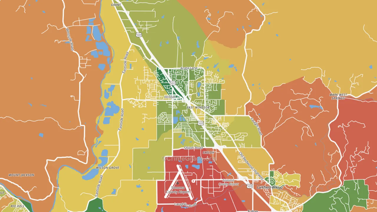 Windsor, CA Map of Burglary Rates