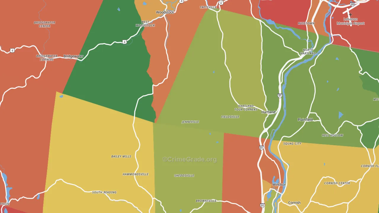Windsor County, VT Map of Burglary Rates