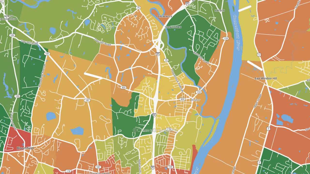 Windsor, CT Map of Burglary Rates