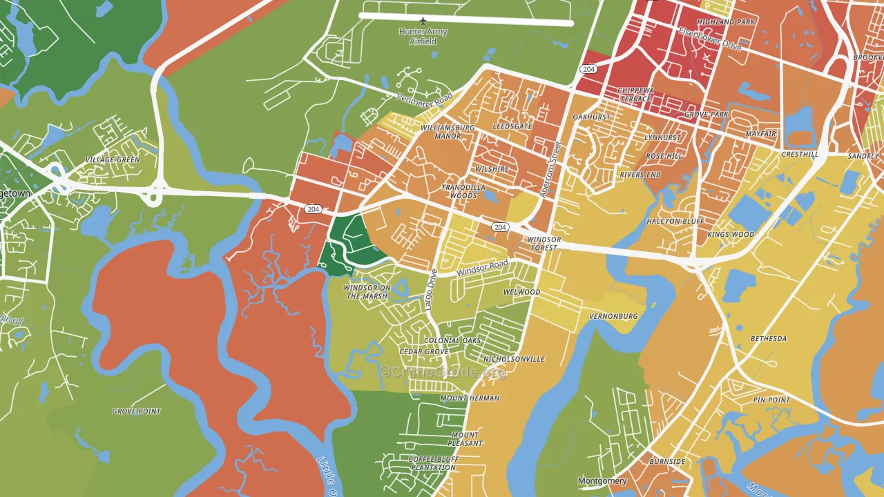 Windsor Forest, Savannah, GA Map of Burglary Rates