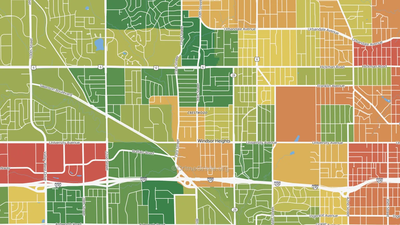 Windsor Heights, IA Map of Burglary Rates