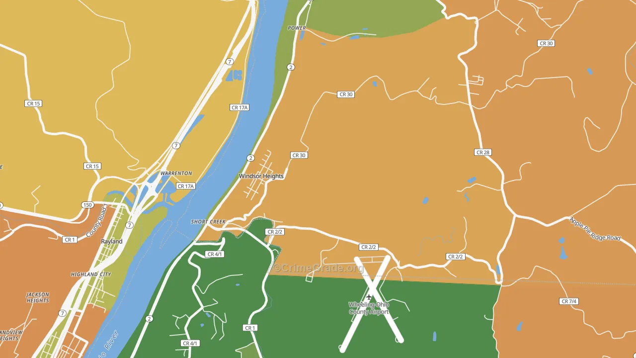 Windsor Heights, WV Map of Burglary Rates
