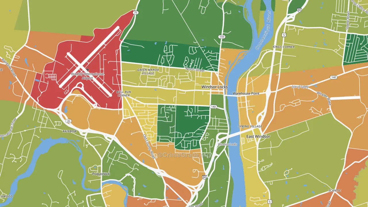 Windsor Locks, CT Map of Burglary Rates