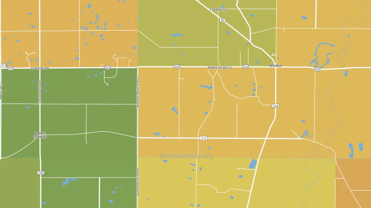 Windsor Mills, OH Map of Burglary Rates