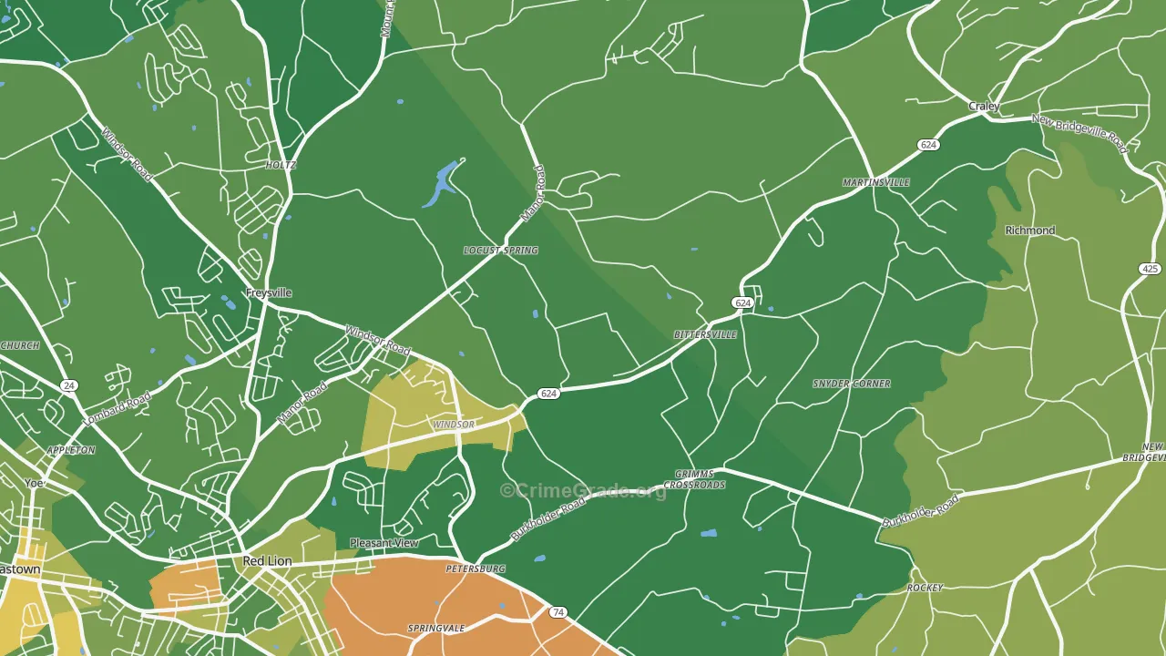 Windsor, PA Map of Burglary Rates