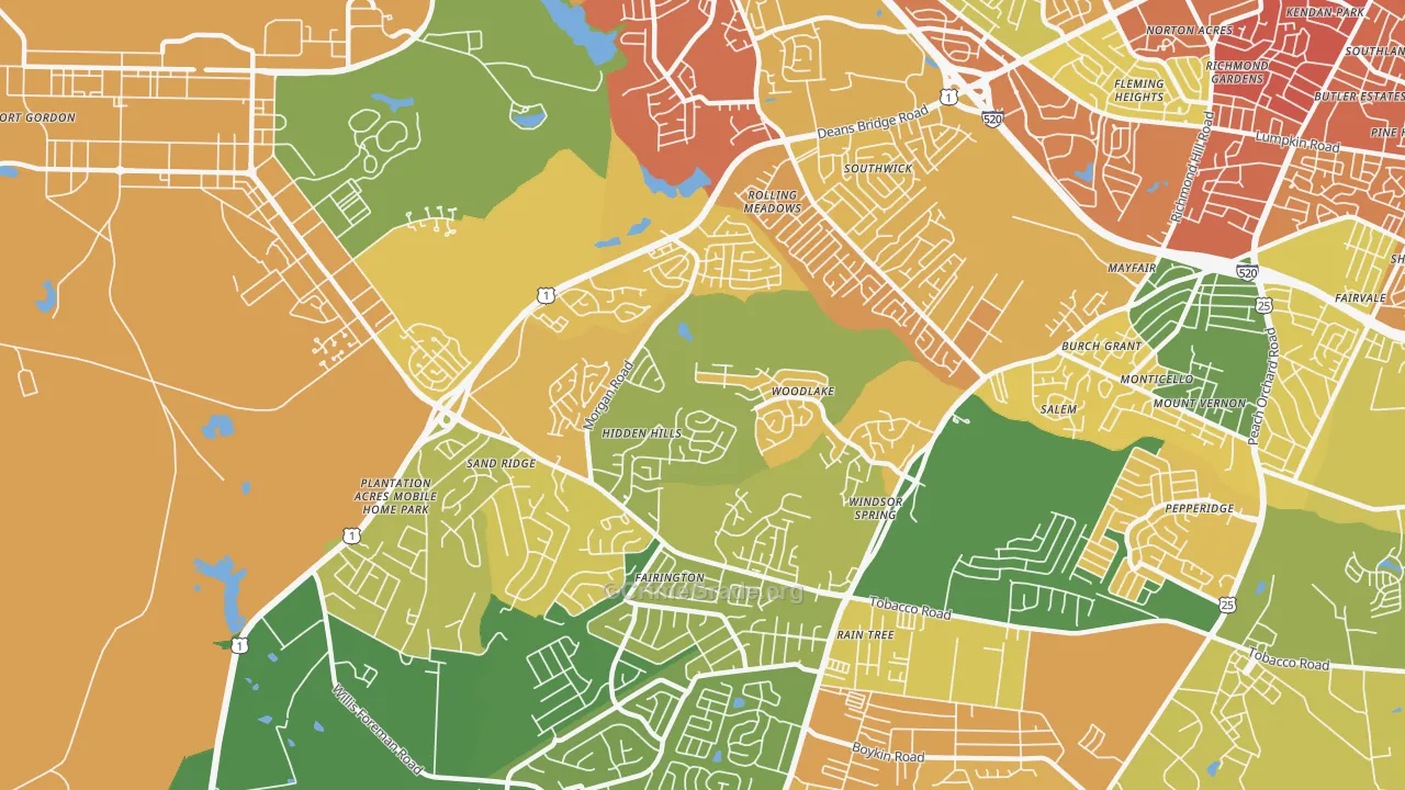 Windsor Spring, Hephzibah, GA Map of Burglary Rates