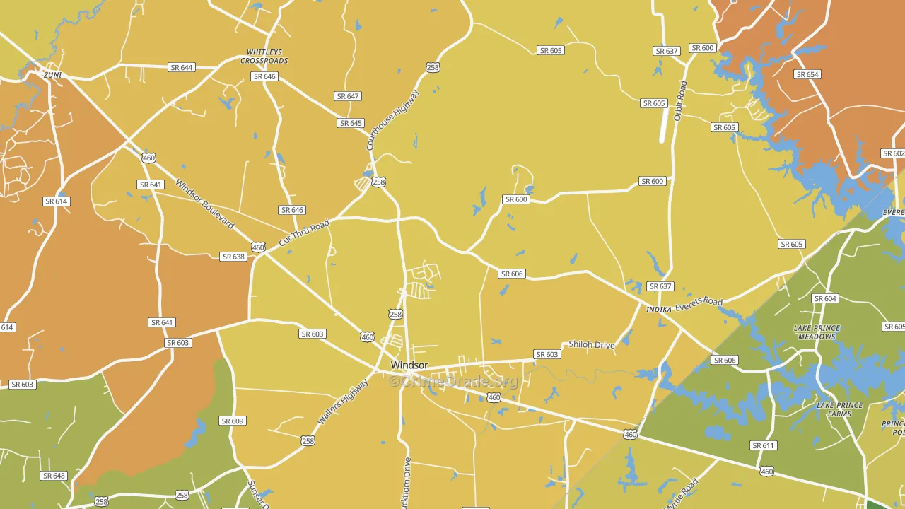 Windsor, VA Map of Burglary Rates