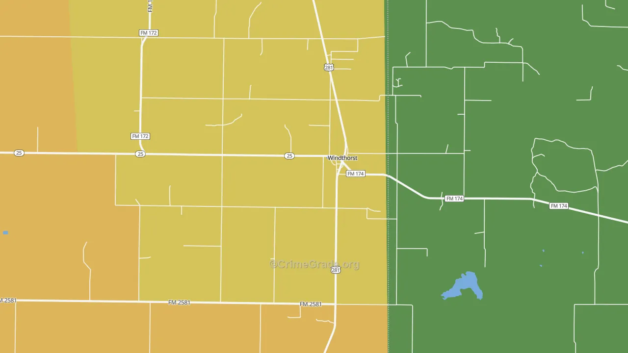 Windthorst, TX Map of Burglary Rates