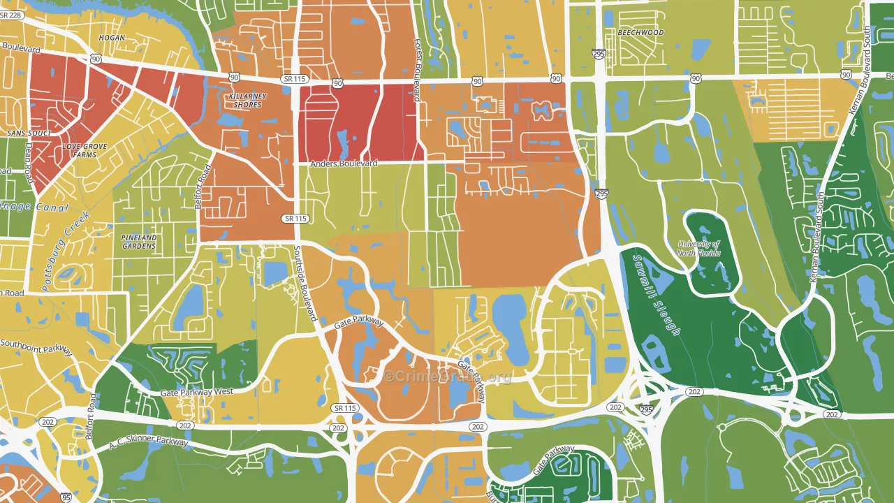Windy Hill, Jacksonville, FL Map of Burglary Rates