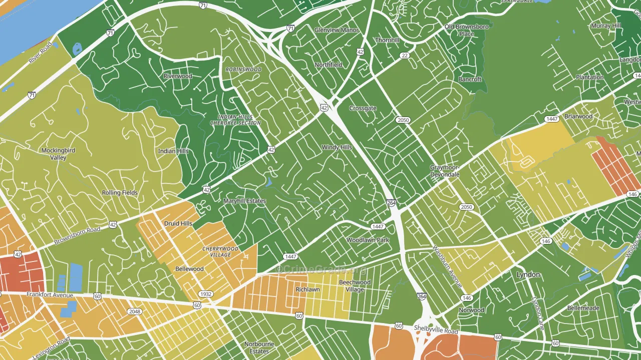 Windy Hills, KY Map of Burglary Rates