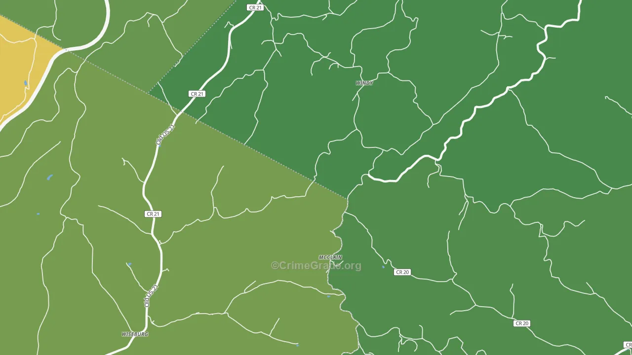 Windy, WV Map of Burglary Rates
