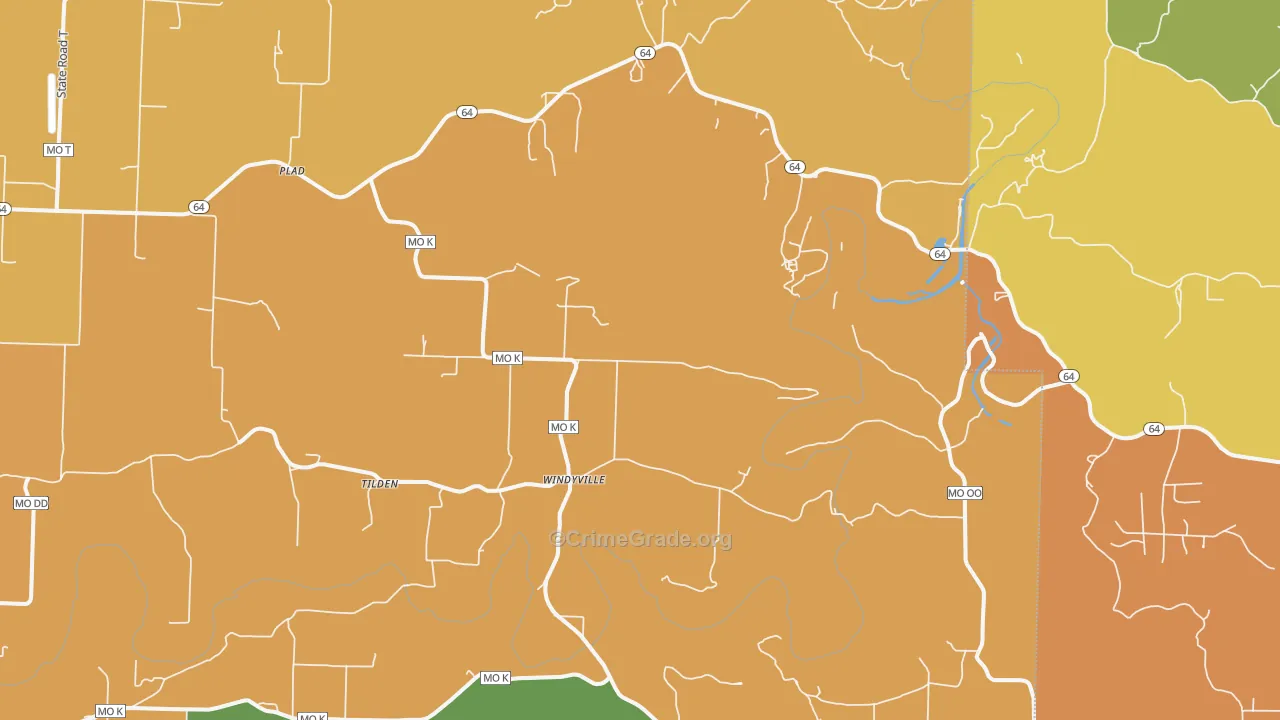 Windyville, MO Map of Burglary Rates