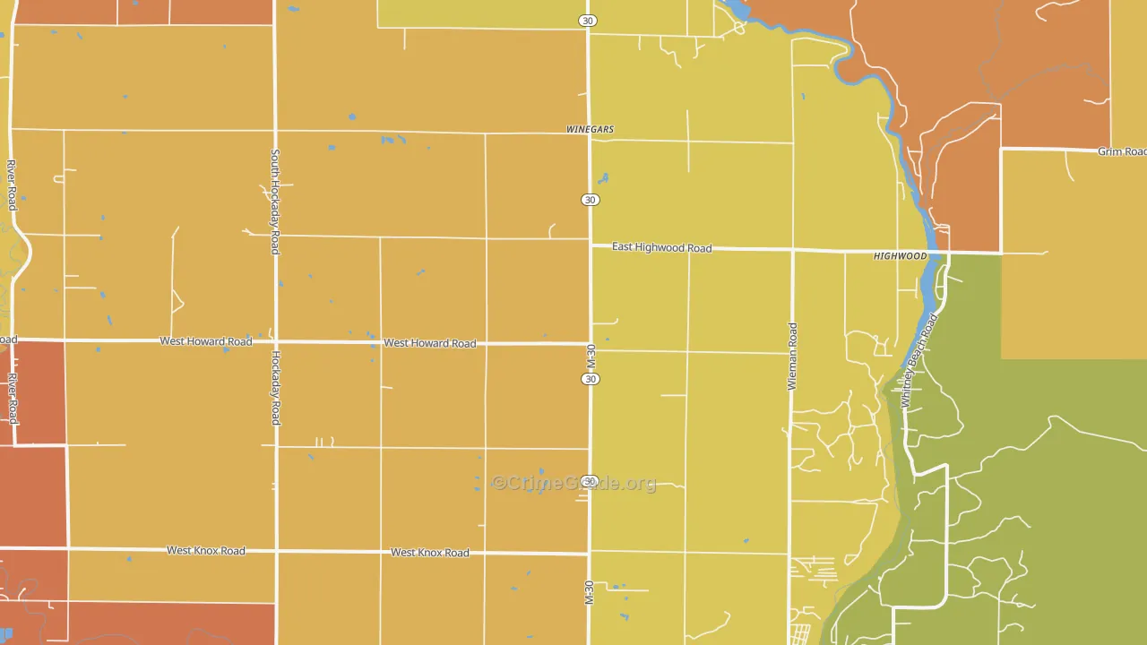 Winegars, MI Map of Burglary Rates