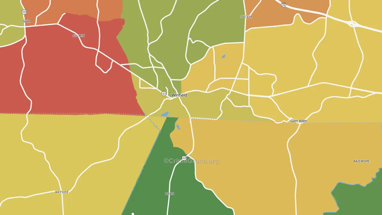 Winfield, AL Map of Burglary Rates