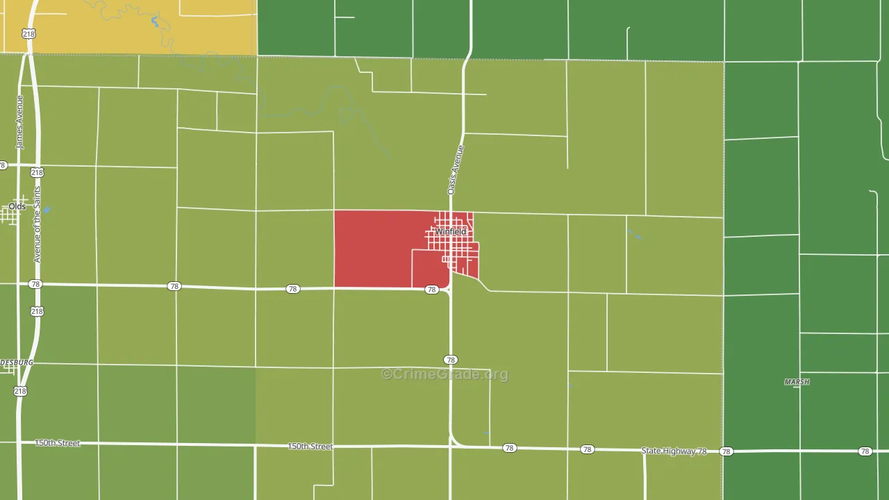 Winfield, IA Map of Burglary Rates