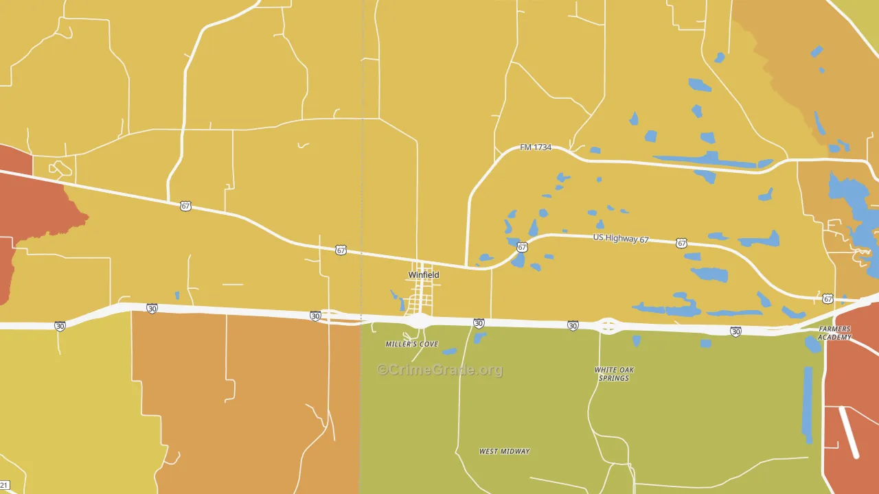 Winfield, TX Map of Burglary Rates
