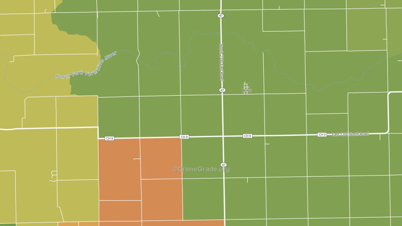 Wing, IL Map of Burglary Rates