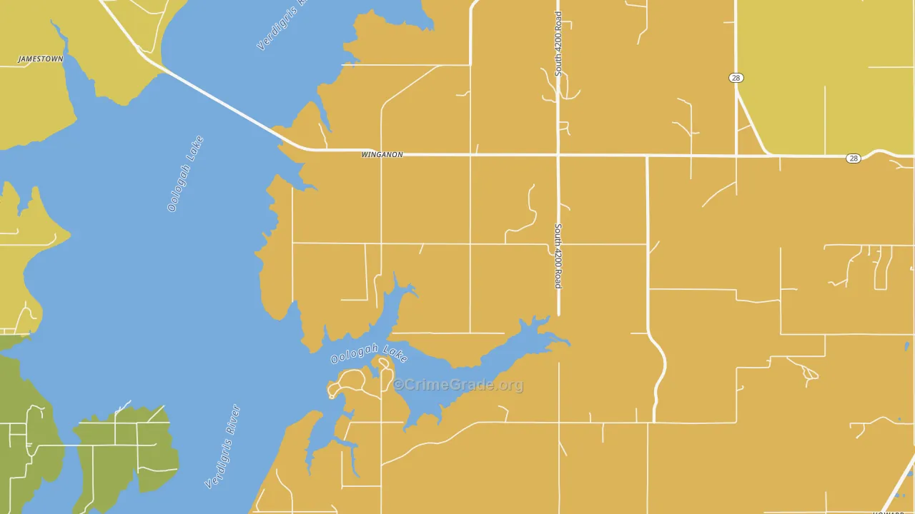 Winganon, OK Map of Burglary Rates