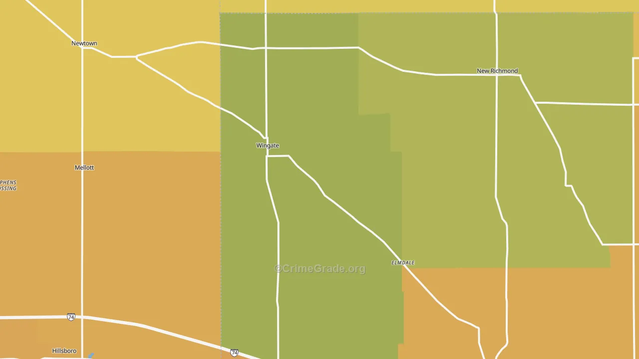 Wingate, IN Map of Burglary Rates